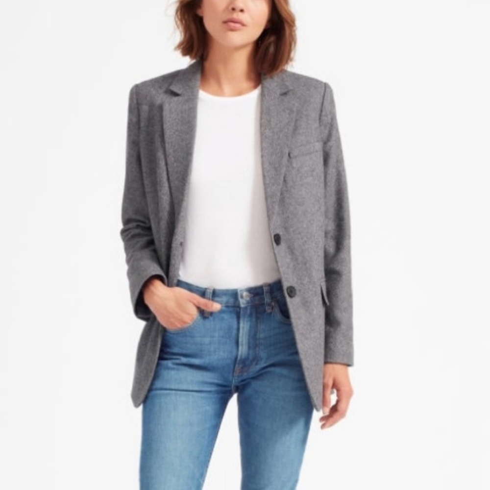 Everlane Oversize Gray Blazer Jacket Herringbone Pattern Size 12